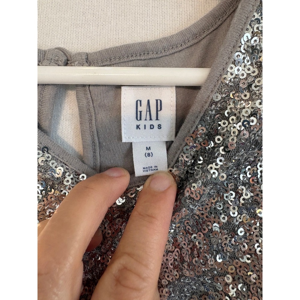 Gap Kids Girls Silver Sequin Tulle Party Dress Grey Size M 8 Holiday Sparkle‎ - Picture 3 of 10